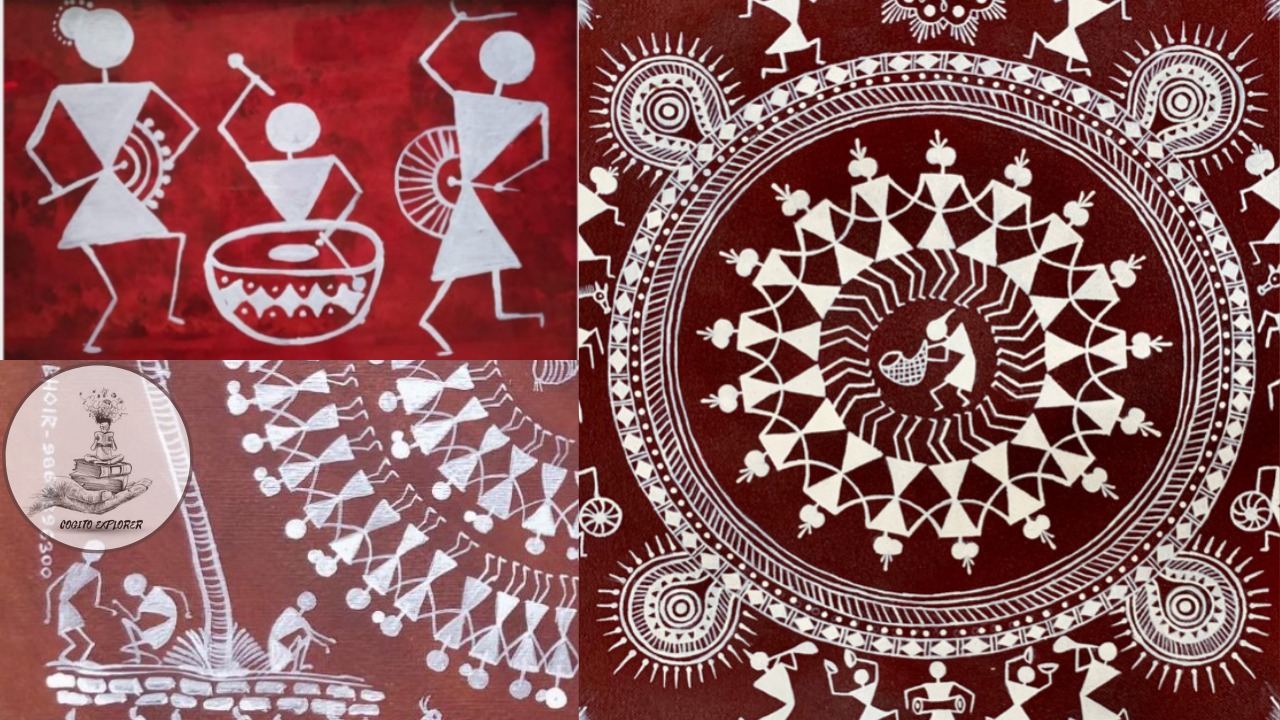 Vibrant Warli painting showcasing rural life and spirituality.