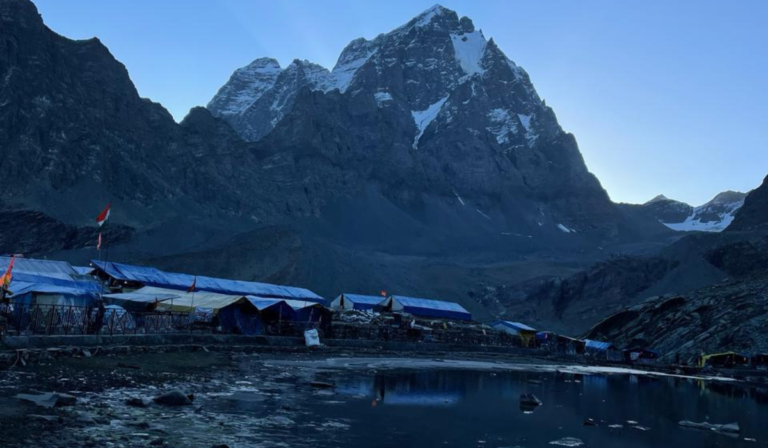 Image depicting the awe-inspiring Manimahesh Kailash, a majestic peak towering amidst the Himalayan range, shrouded in mystique and spirituality.